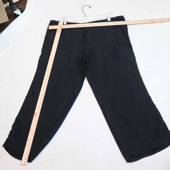 London Jean Black 100% Linen Pants Size 12 | Wide Leg Pull-On Cropped Drawstring - Picture 3 of 6